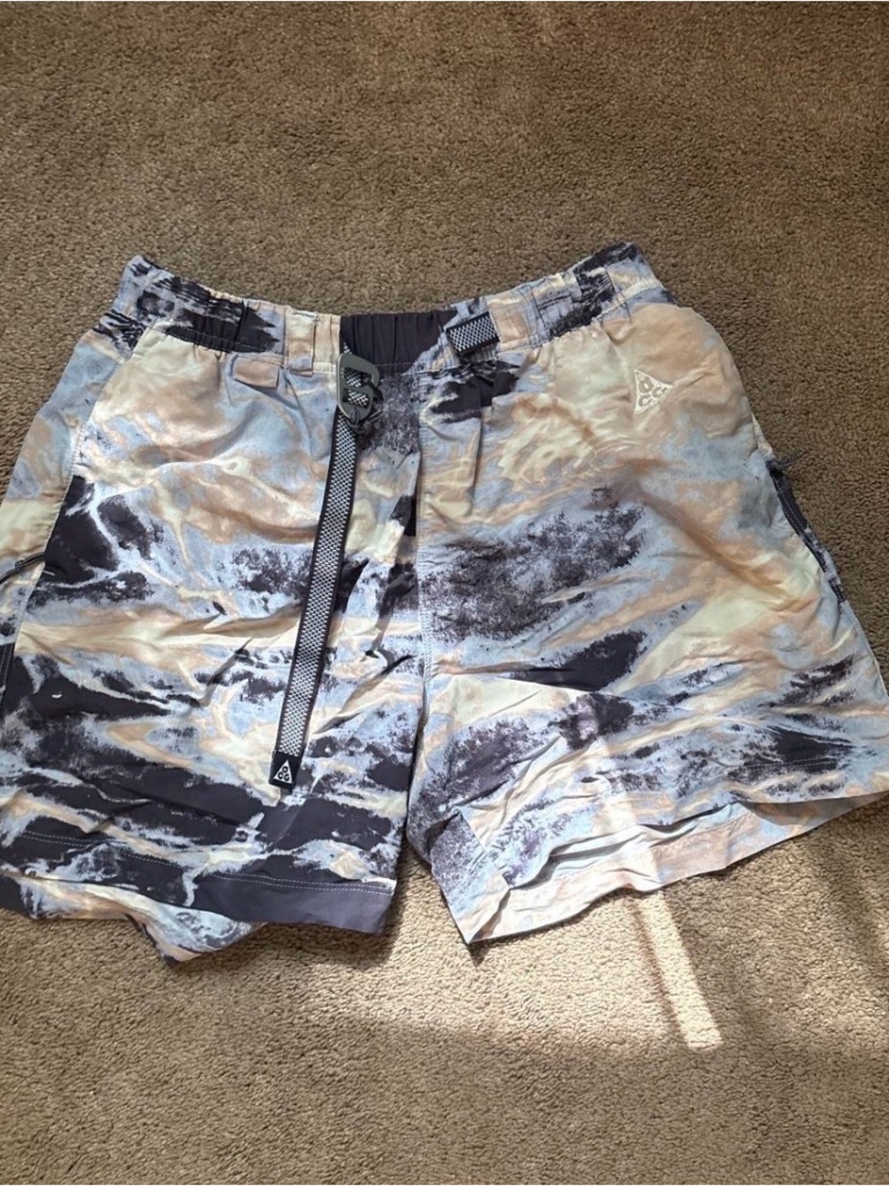 Nike ACG Men's Marble-Print Athletic Shorts in Blue, Gray, Cream